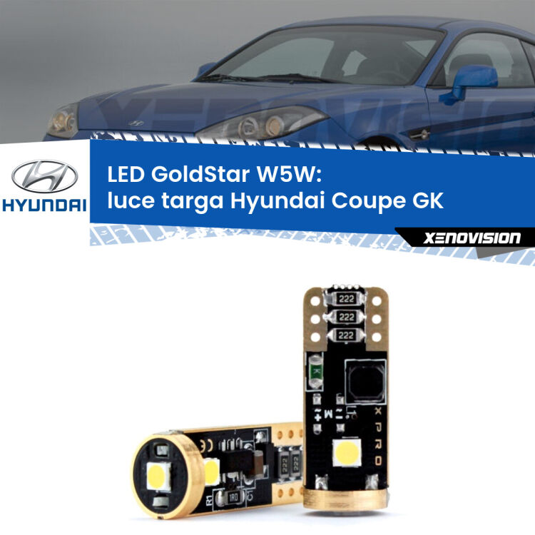 0 Luce Targa LED Hyundai Coupe GK 2002 - 2009: T10 GoldStar <strong>Luce Targa LED Hyundai Coupe</strong> GK 2002 - 2009: ottima luminosità a 360 gradi. Si inseriscono ovunque. Canbus, Top Quality.
