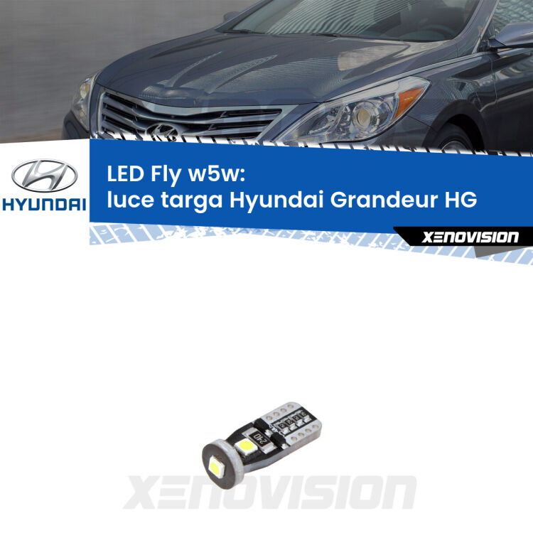 <strong>luce targa LED per Hyundai Grandeur</strong> HG 2011 - 2016. Coppia lampadine <strong>w5w</strong> Canbus compatte modello Fly Xenovision.