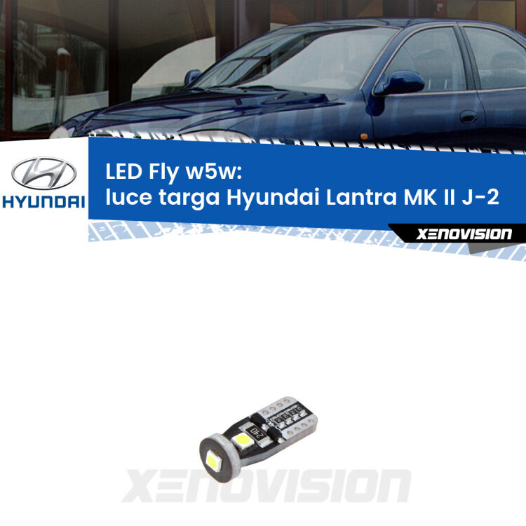 <strong>luce targa LED per Hyundai Lantra MK II</strong> J-2 1995 - 2000. Coppia lampadine <strong>w5w</strong> Canbus compatte modello Fly Xenovision.