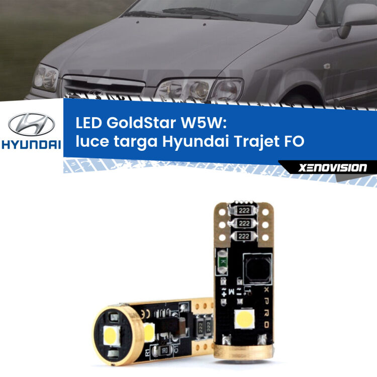 0 Luce Targa LED Hyundai Trajet FO 2000 - 2008: T10 GoldStar <strong>Luce Targa LED Hyundai Trajet</strong> FO 2000 - 2008: ottima luminosità a 360 gradi. Si inseriscono ovunque. Canbus, Top Quality.