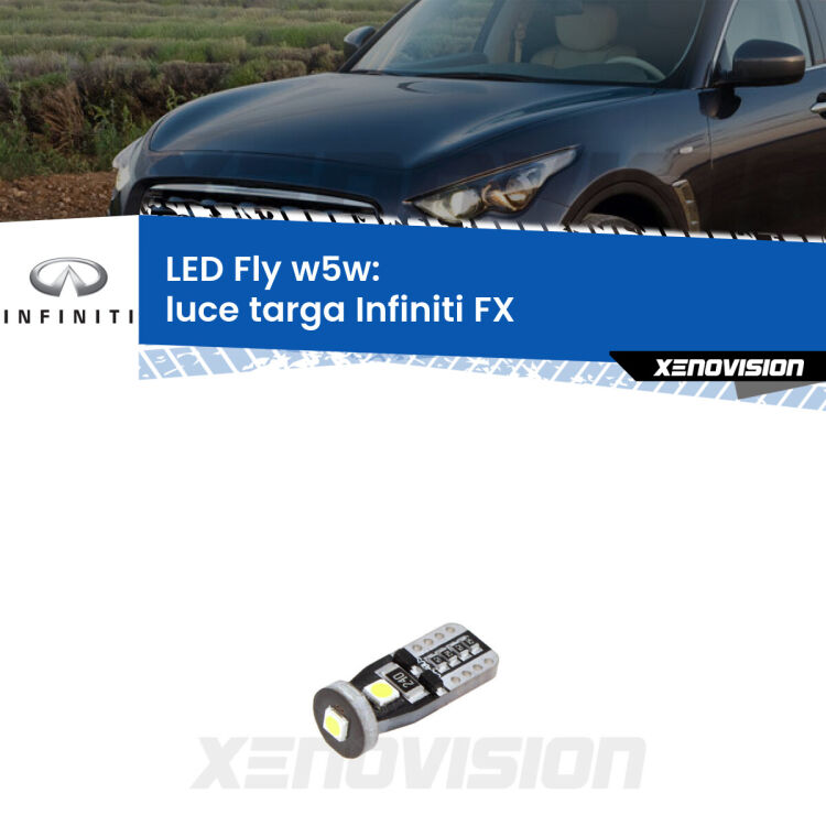 <strong>luce targa LED per Infiniti FX</strong>  2003 - 2008. Coppia lampadine <strong>w5w</strong> Canbus compatte modello Fly Xenovision.