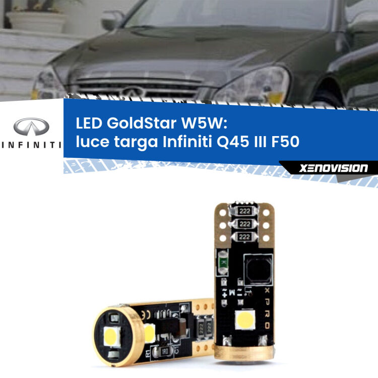 0 Luce Targa LED Infiniti Q45 III F50 2001 - 2006: T10 GoldStar <strong>Luce Targa LED Infiniti Q45 III</strong> F50 2001 - 2006: ottima luminosità a 360 gradi. Si inseriscono ovunque. Canbus, Top Quality.