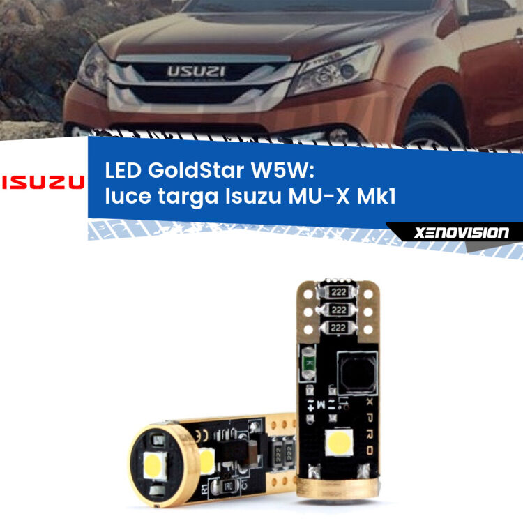 0 Luce Targa LED Isuzu MU-X Mk1 2013 - 2019: T10 GoldStar <strong>Luce Targa LED Isuzu MU-X</strong> Mk1 2013 - 2019: ottima luminosità a 360 gradi. Si inseriscono ovunque. Canbus, Top Quality.