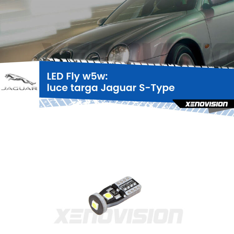 <strong>luce targa LED per Jaguar S-Type</strong>  1999 - 2007. Coppia lampadine <strong>w5w</strong> Canbus compatte modello Fly Xenovision.