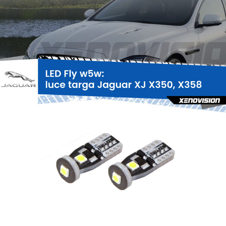 0 Luce Targa LED Jaguar XJ X350, X358 2003 - 2009: W5W Fly <strong>luce targa LED per Jaguar XJ</strong> X350, X358 2003 - 2009. Coppia lampadine <strong>w5w</strong> Canbus compatte modello Fly Xenovision.