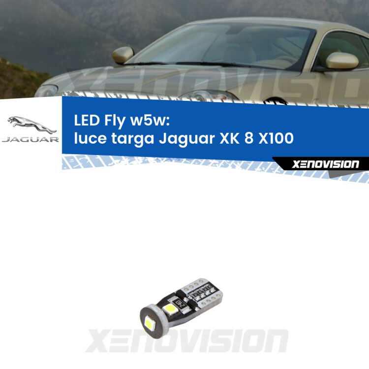 <strong>luce targa LED per Jaguar XK 8</strong> X100 1996 - 2005. Coppia lampadine <strong>w5w</strong> Canbus compatte modello Fly Xenovision.