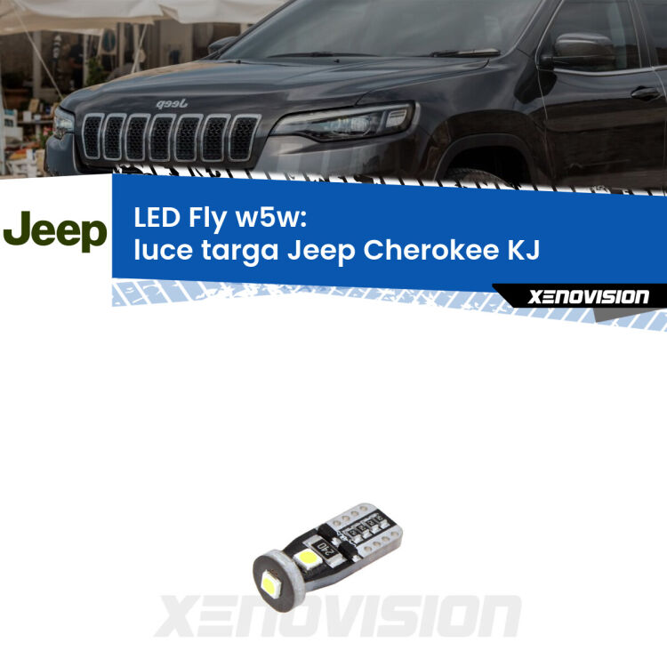 <strong>luce targa LED per Jeep Cherokee</strong> KJ 2002 - 2007. Coppia lampadine <strong>w5w</strong> Canbus compatte modello Fly Xenovision.