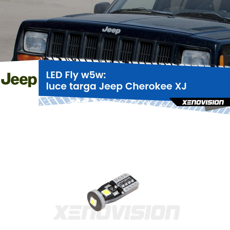 <strong>luce targa LED per Jeep Cherokee</strong> XJ 1984 - 2001. Coppia lampadine <strong>w5w</strong> Canbus compatte modello Fly Xenovision.