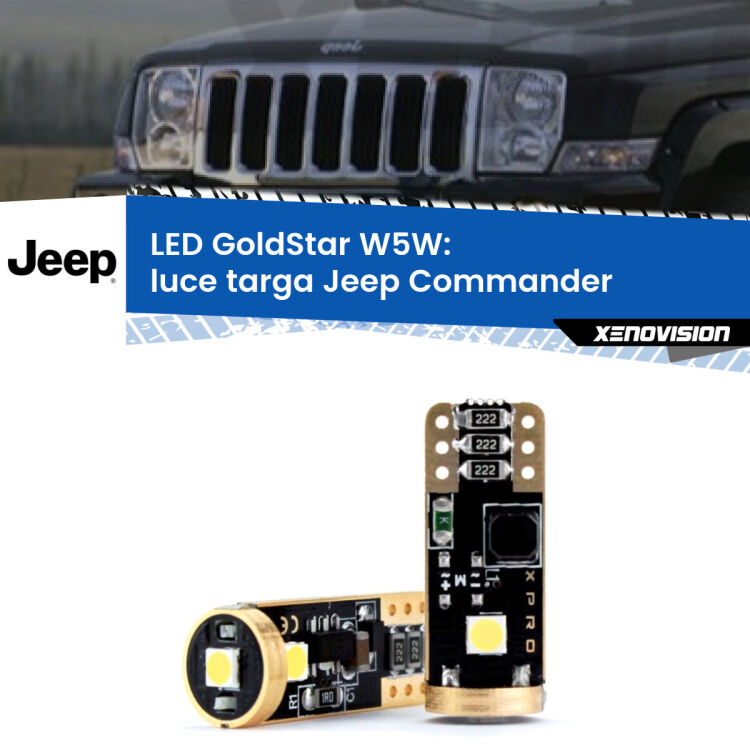 0 Luce Targa LED Jeep Commander 2005 - 2010: T10 GoldStar <strong>Luce Targa LED Jeep Commander</strong> 2005 - 2010: ottima luminosità a 360 gradi. Si inseriscono ovunque. Canbus, Top Quality.