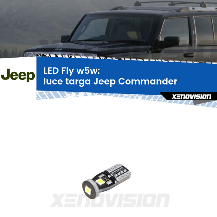 <strong>luce targa LED per Jeep Commander</strong>  2005 - 2010. Coppia lampadine <strong>w5w</strong> Canbus compatte modello Fly Xenovision.