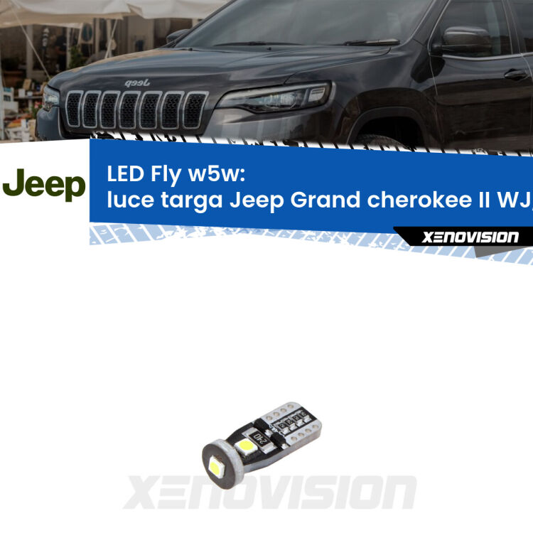 <strong>luce targa LED per Jeep Grand cherokee II</strong> WJ, WG 1999 - 2004. Coppia lampadine <strong>w5w</strong> Canbus compatte modello Fly Xenovision.