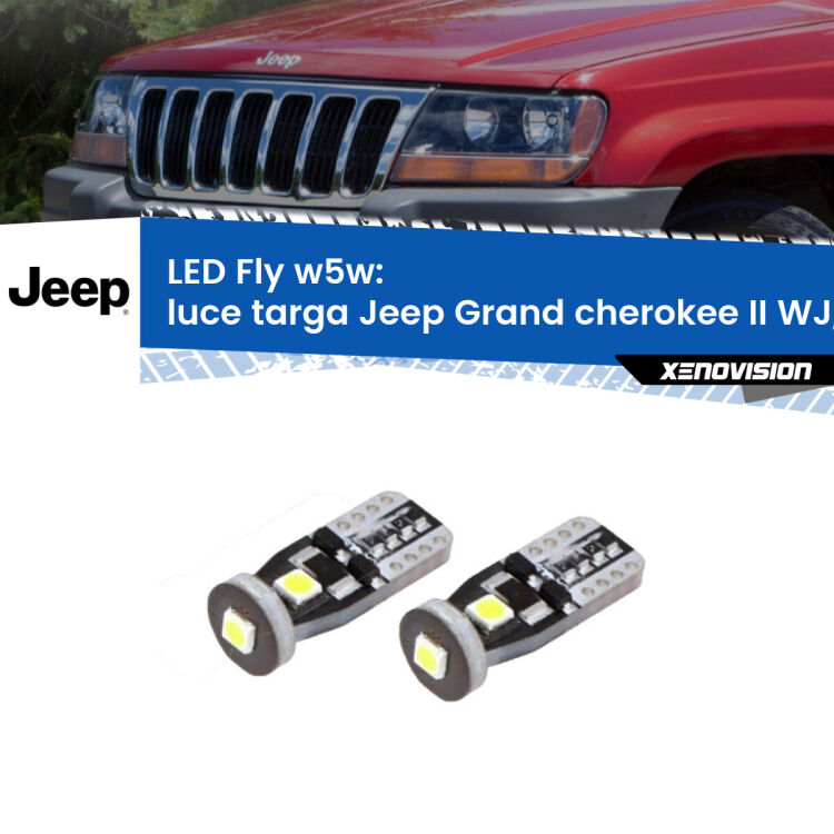 0 Luce Targa LED Jeep Grand cherokee II WJ, WG 1999 - 2004: W5W Fly <strong>luce targa LED per Jeep Grand cherokee II</strong> WJ, WG 1999 - 2004. Coppia lampadine <strong>w5w</strong> Canbus compatte modello Fly Xenovision.