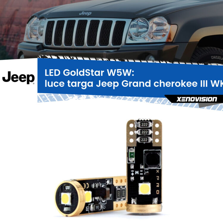 0 Luce Targa LED Jeep Grand cherokee III WK 2005 - 2010: T10 GoldStar <strong>Luce Targa LED Jeep Grand cherokee III</strong> WK 2005 - 2010: ottima luminosità a 360 gradi. Si inseriscono ovunque. Canbus, Top Quality.
