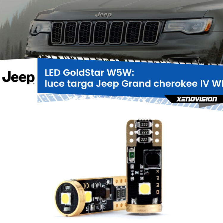 0 Luce Targa LED Jeep Grand cherokee IV WK2 2011 - 2020: T10 GoldStar <strong>Luce Targa LED Jeep Grand cherokee IV</strong> WK2 2011 - 2020: ottima luminosità a 360 gradi. Si inseriscono ovunque. Canbus, Top Quality.
