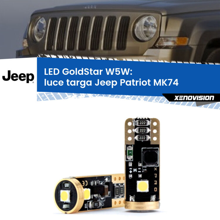 0 Luce Targa LED Jeep Patriot MK74 2007 - 2017: T10 GoldStar <strong>Luce Targa LED Jeep Patriot</strong> MK74 2007 - 2017: ottima luminosità a 360 gradi. Si inseriscono ovunque. Canbus, Top Quality.