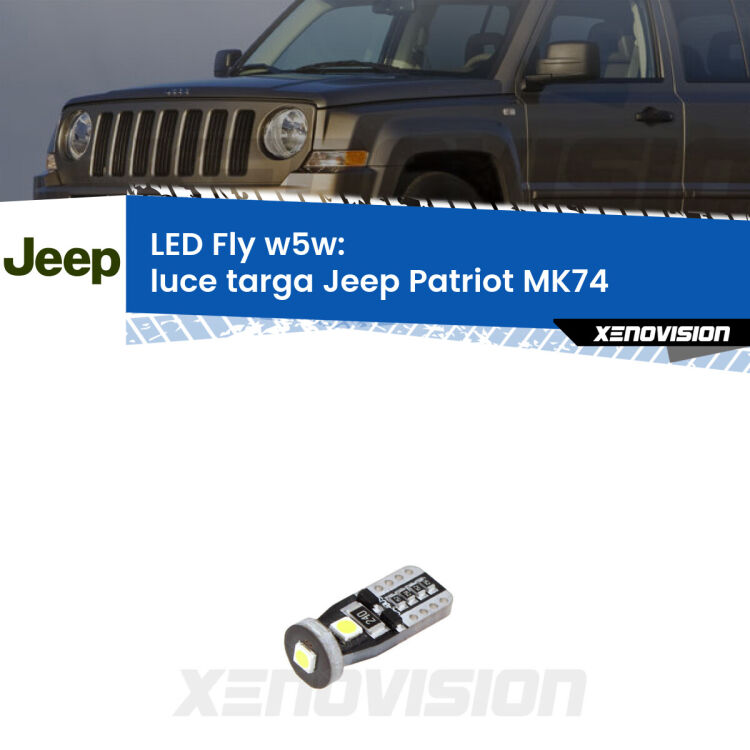 <strong>luce targa LED per Jeep Patriot</strong> MK74 2007 - 2017. Coppia lampadine <strong>w5w</strong> Canbus compatte modello Fly Xenovision.