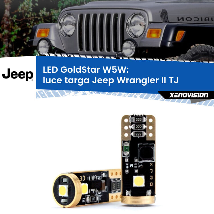 0 Luce Targa LED Jeep Wrangler II TJ 1996 - 2005: T10 GoldStar <strong>Luce Targa LED Jeep Wrangler II</strong> TJ 1996 - 2005: ottima luminosità a 360 gradi. Si inseriscono ovunque. Canbus, Top Quality.