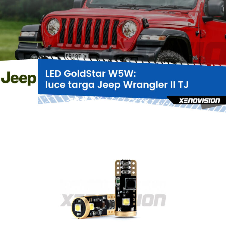 <strong>Luce Targa LED Jeep Wrangler II</strong> TJ 1996 - 2005: ottima luminosità a 360 gradi. Si inseriscono ovunque. Canbus, Top Quality.