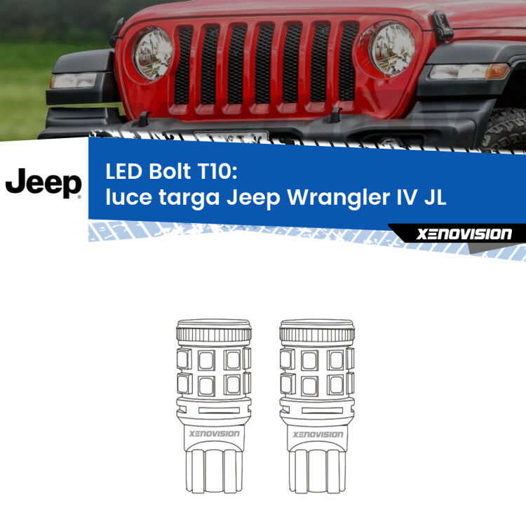 0 Luce Targa LED Jeep Wrangler IV JL 2017 in poi: T10 Bolt <strong>Luce Targa LED per Jeep Wrangler IV</strong> JL 2017 in poi. Coppia lampade <strong>T10</strong> modello Bolt canbus.