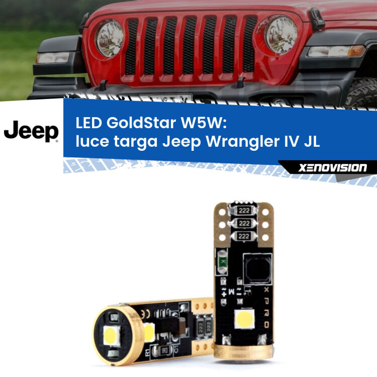 0 Luce Targa LED Jeep Wrangler IV JL 2017 in poi: T10 GoldStar <strong>Luce Targa LED Jeep Wrangler IV</strong> JL 2017 in poi: ottima luminosità a 360 gradi. Si inseriscono ovunque. Canbus, Top Quality.