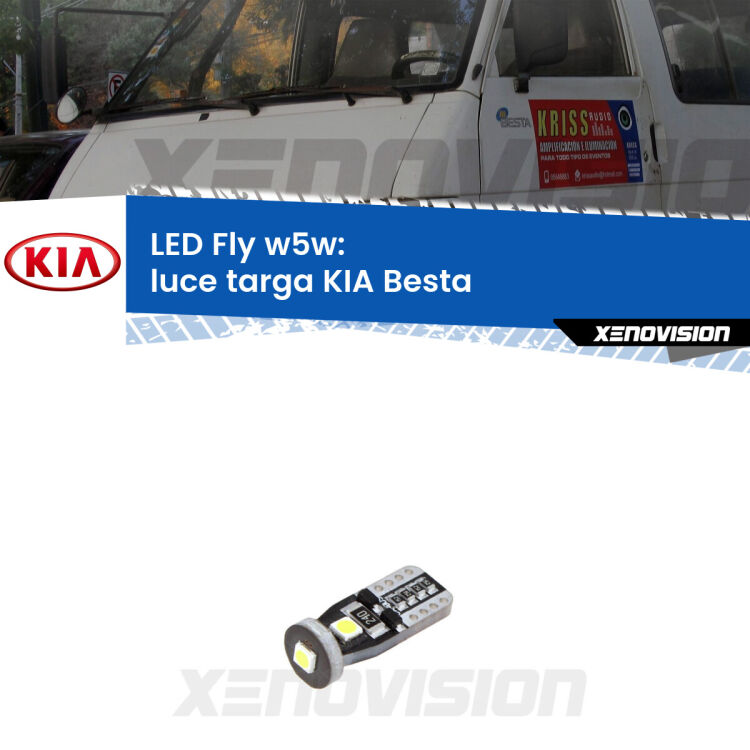 <strong>luce targa LED per KIA Besta</strong>  1996 - 2003. Coppia lampadine <strong>w5w</strong> Canbus compatte modello Fly Xenovision.