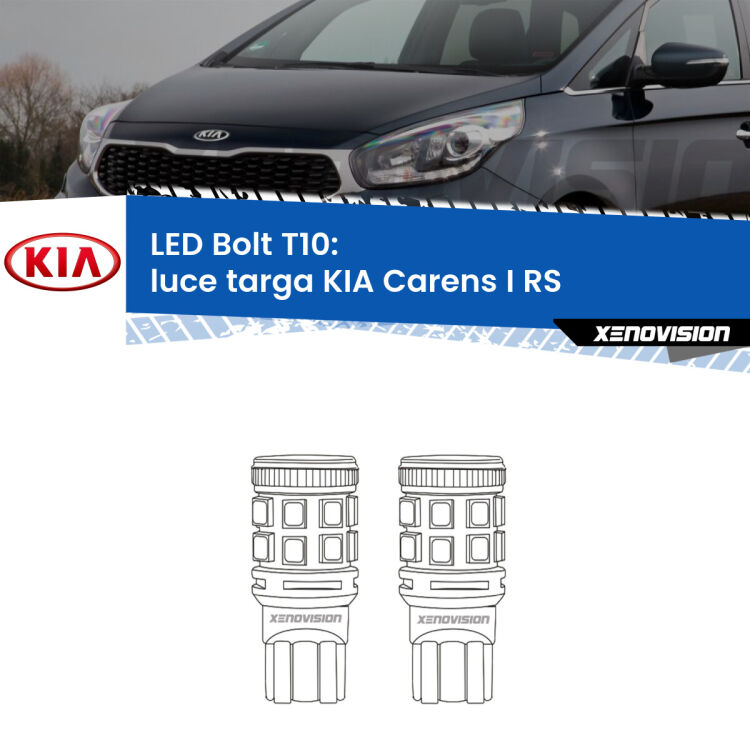 0 Luce Targa LED KIA Carens I RS 1999 - 2005: T10 Bolt <strong>Luce Targa LED per KIA Carens I</strong> RS 1999 - 2005. Coppia lampade <strong>T10</strong> modello Bolt canbus.
