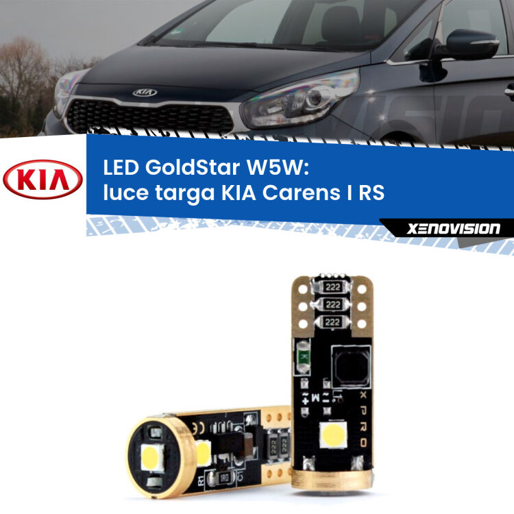0 Luce Targa LED KIA Carens I RS 1999 - 2005: T10 GoldStar <strong>Luce Targa LED KIA Carens I</strong> RS 1999 - 2005: ottima luminosità a 360 gradi. Si inseriscono ovunque. Canbus, Top Quality.
