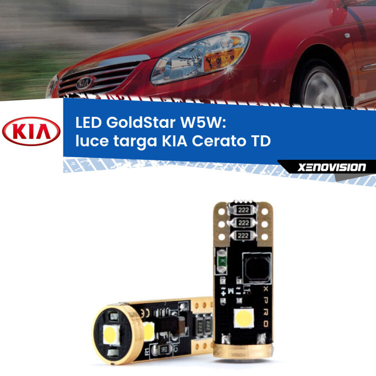 0 Luce Targa LED KIA Cerato TD 2008 - 2011: T10 GoldStar <strong>Luce Targa LED KIA Cerato</strong> TD 2008 - 2011: ottima luminosità a 360 gradi. Si inseriscono ovunque. Canbus, Top Quality.