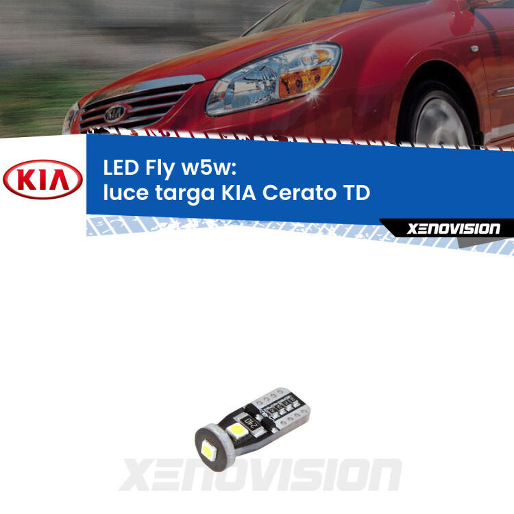 <strong>luce targa LED per KIA Cerato</strong> TD 2008 - 2011. Coppia lampadine <strong>w5w</strong> Canbus compatte modello Fly Xenovision.