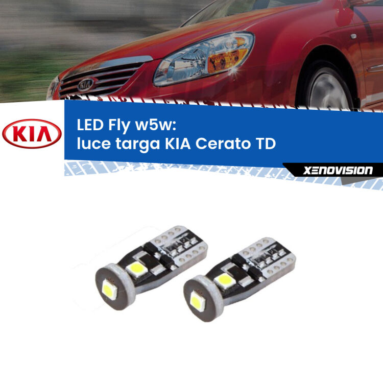 0 Luce Targa LED KIA Cerato TD 2008 - 2011: W5W Fly <strong>luce targa LED per KIA Cerato</strong> TD 2008 - 2011. Coppia lampadine <strong>w5w</strong> Canbus compatte modello Fly Xenovision.