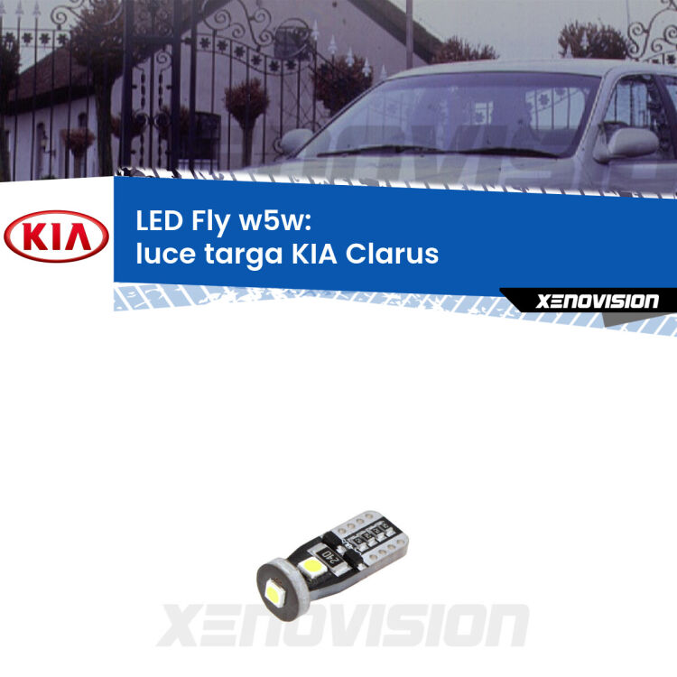 <strong>luce targa LED per KIA Clarus</strong>  1996 - 2001. Coppia lampadine <strong>w5w</strong> Canbus compatte modello Fly Xenovision.