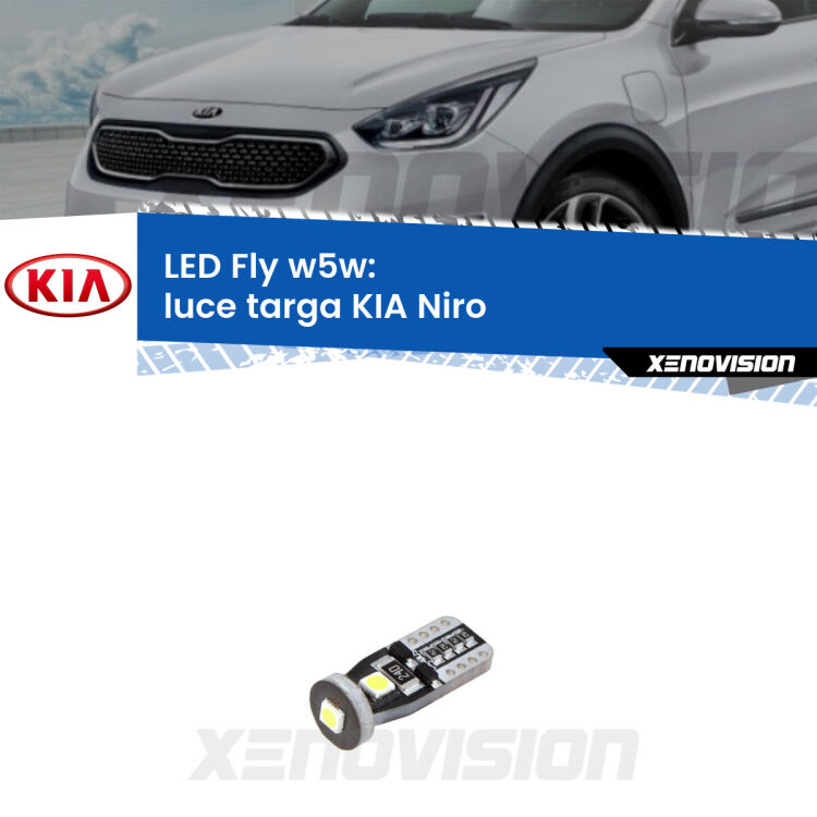 <strong>luce targa LED per KIA Niro</strong>  2016 in poi. Coppia lampadine <strong>w5w</strong> Canbus compatte modello Fly Xenovision.