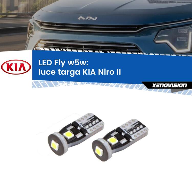 <strong>luce targa LED per KIA Niro</strong> II 2021 in poi. Coppia lampadine <strong>w5w</strong> Canbus compatte modello Fly Xenovision.