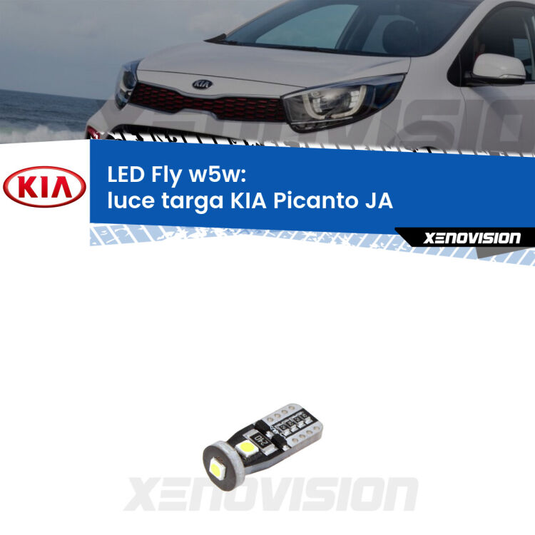 <strong>luce targa LED per KIA Picanto</strong> JA 2017 in poi. Coppia lampadine <strong>w5w</strong> Canbus compatte modello Fly Xenovision.