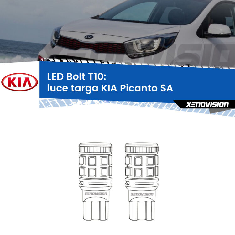0 Luce Targa LED KIA Picanto SA 2003 - 2010: T10 Bolt <strong>Luce Targa LED per KIA Picanto</strong> SA 2003 - 2010. Coppia lampade <strong>T10</strong> modello Bolt canbus.