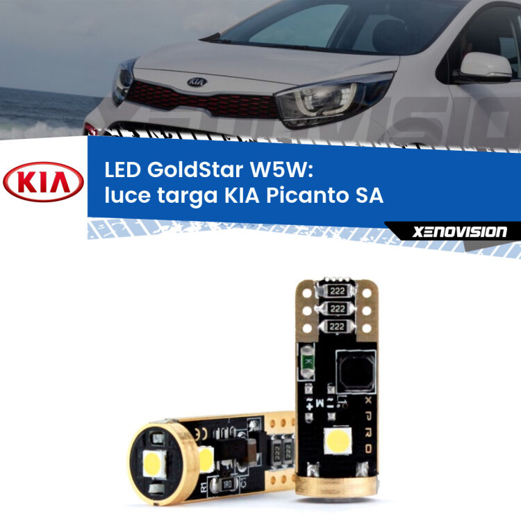 0 Luce Targa LED KIA Picanto SA 2003 - 2010: T10 GoldStar <strong>Luce Targa LED KIA Picanto</strong> SA 2003 - 2010: ottima luminosità a 360 gradi. Si inseriscono ovunque. Canbus, Top Quality.