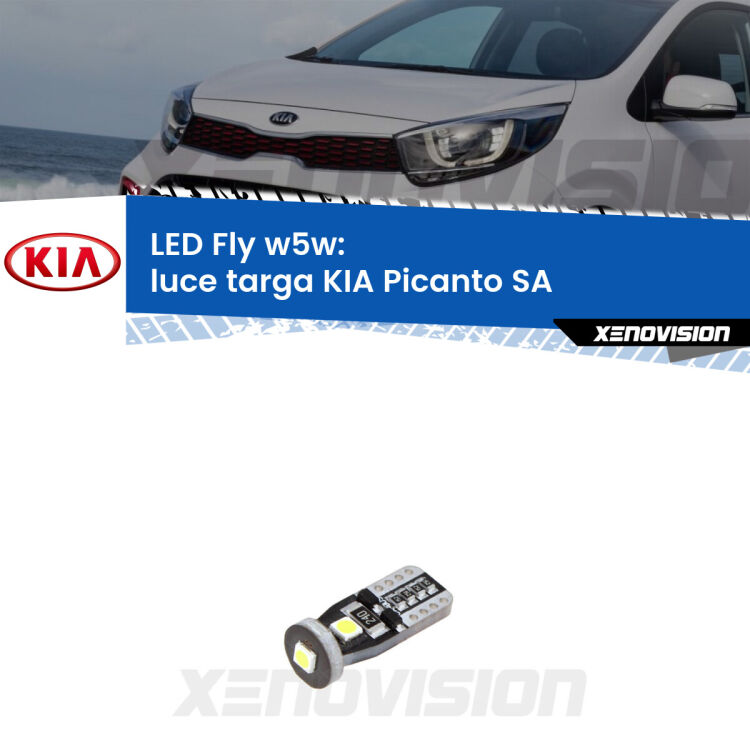 <strong>luce targa LED per KIA Picanto</strong> SA 2003 - 2010. Coppia lampadine <strong>w5w</strong> Canbus compatte modello Fly Xenovision.
