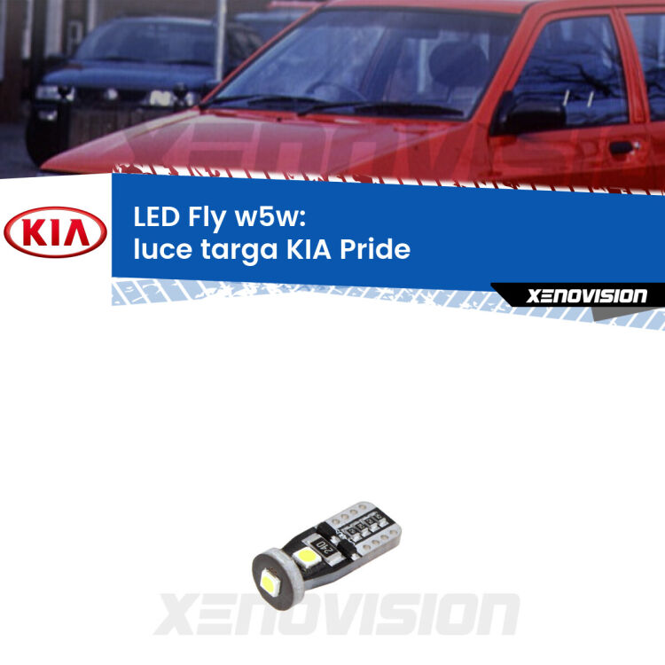 <strong>luce targa LED per KIA Pride</strong>  1990 - 2001. Coppia lampadine <strong>w5w</strong> Canbus compatte modello Fly Xenovision.