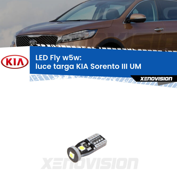 <strong>luce targa LED per KIA Sorento III</strong> UM 2015 in poi. Coppia lampadine <strong>w5w</strong> Canbus compatte modello Fly Xenovision.