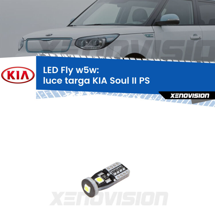 <strong>luce targa LED per KIA Soul II</strong> PS 2015 in poi. Coppia lampadine <strong>w5w</strong> Canbus compatte modello Fly Xenovision.