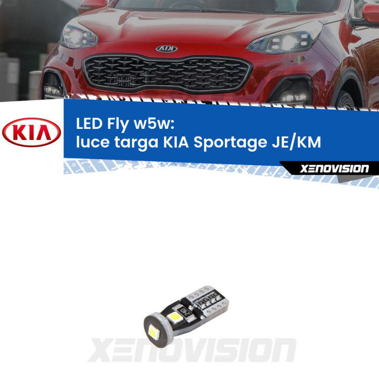 <strong>luce targa LED per KIA Sportage</strong> JE/KM 2004 - 2009. Coppia lampadine <strong>w5w</strong> Canbus compatte modello Fly Xenovision.