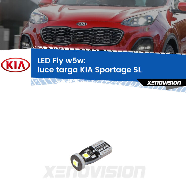 <strong>luce targa LED per KIA Sportage</strong> SL 2010 - 2014. Coppia lampadine <strong>w5w</strong> Canbus compatte modello Fly Xenovision.