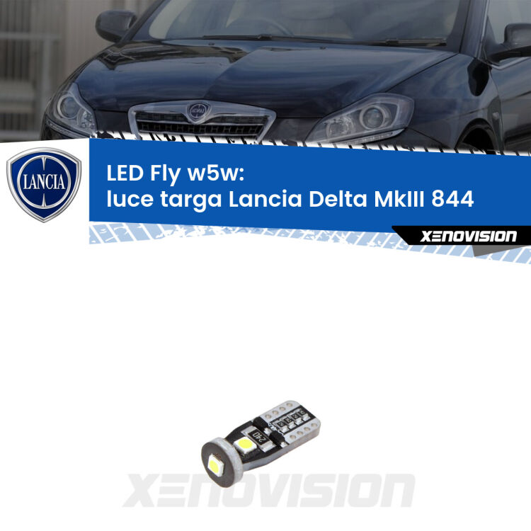 <strong>luce targa LED per Lancia Delta MkIII</strong> 844 2008 - 2014. Coppia lampadine <strong>w5w</strong> Canbus compatte modello Fly Xenovision.