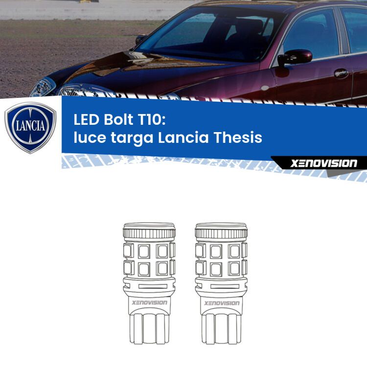 0 Luce Targa LED Lancia Thesis  2002 - 2009: T10 Bolt <strong>Luce Targa LED per Lancia Thesis</strong>  2002 - 2009. Coppia lampade <strong>T10</strong> modello Bolt canbus.
