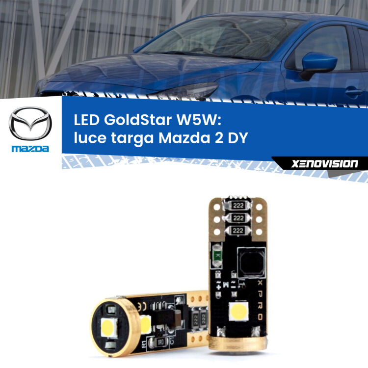 0 Luce Targa LED Mazda 2 DY 2003 - 2007: T10 GoldStar <strong>Luce Targa LED Mazda 2</strong> DY 2003 - 2007: ottima luminosità a 360 gradi. Si inseriscono ovunque. Canbus, Top Quality.