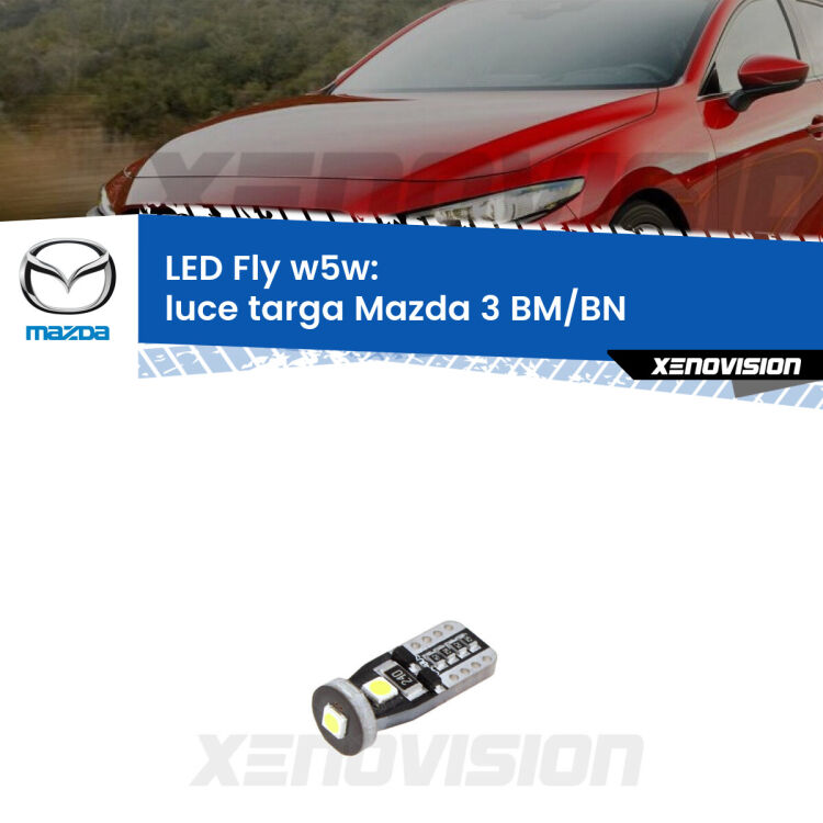 <strong>luce targa LED per Mazda 3</strong> BM/BN 2013 - 2018. Coppia lampadine <strong>w5w</strong> Canbus compatte modello Fly Xenovision.