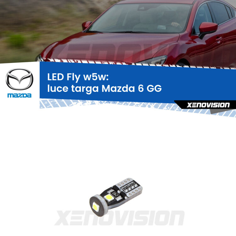 <strong>luce targa LED per Mazda 6</strong> GG 2002 - 2007. Coppia lampadine <strong>w5w</strong> Canbus compatte modello Fly Xenovision.