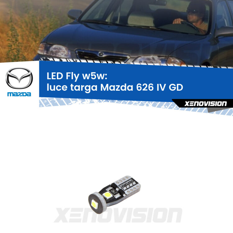<strong>luce targa LED per Mazda 626 IV</strong> GD 1987 - 1992. Coppia lampadine <strong>w5w</strong> Canbus compatte modello Fly Xenovision.