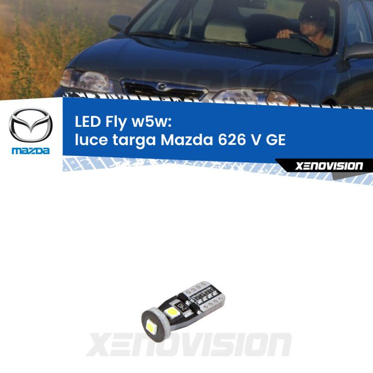 <strong>luce targa LED per Mazda 626 V</strong> GE 1992 - 1997. Coppia lampadine <strong>w5w</strong> Canbus compatte modello Fly Xenovision.