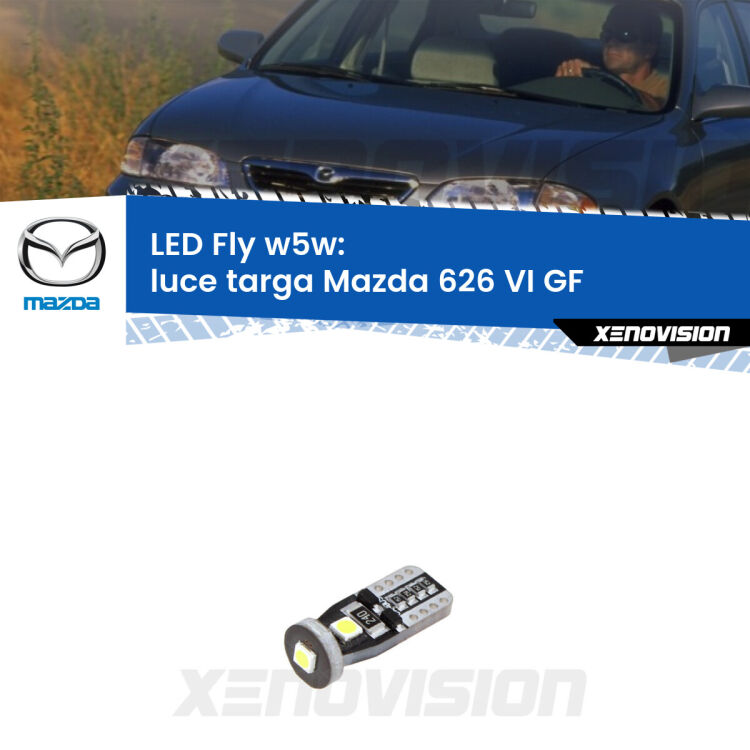 <strong>luce targa LED per Mazda 626 VI</strong> GF 1997 - 2002. Coppia lampadine <strong>w5w</strong> Canbus compatte modello Fly Xenovision.